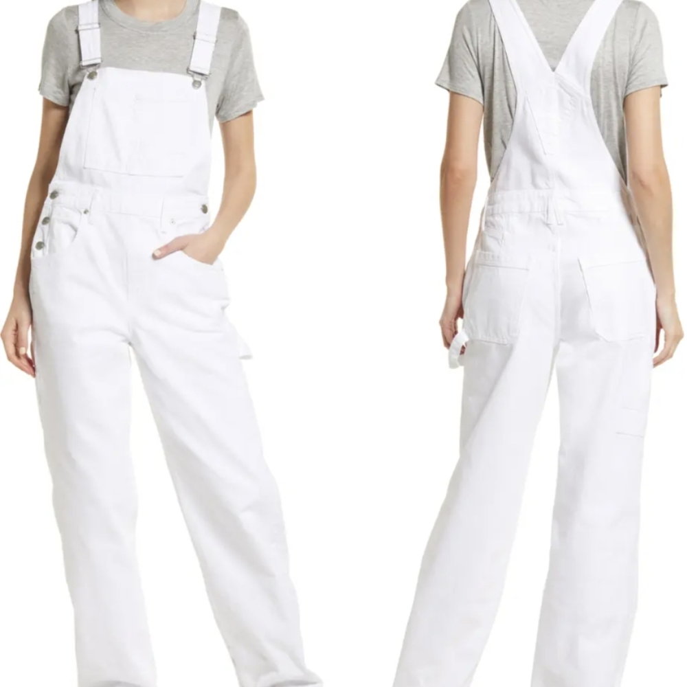 Good American Wide Leg  Overalls Women's 14 Off White Overalls